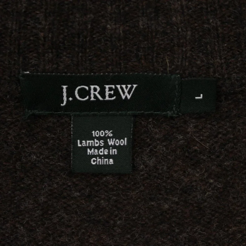 J. Crew Lambswool Sweater Mens Large‎ Brown/Tan Argyle Full Zip L/S Sweatshirt
